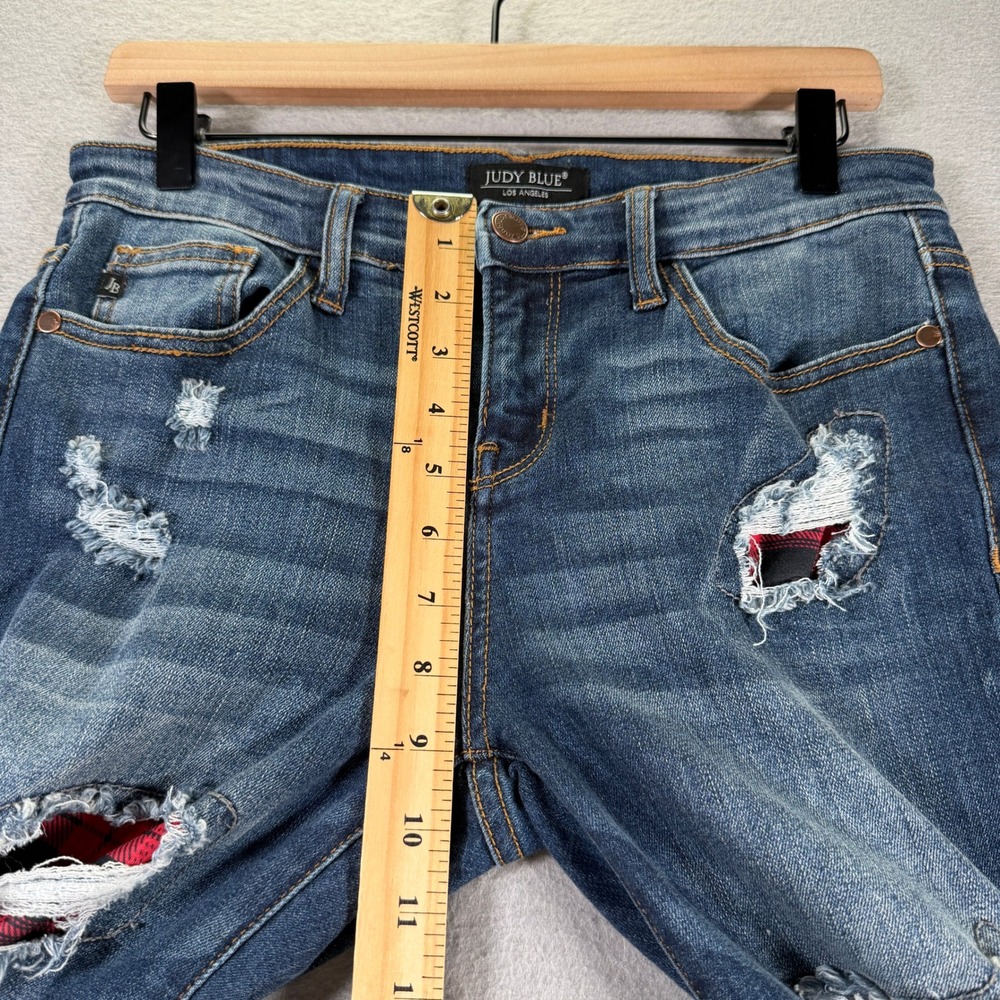 Judy Blue Womens Jeans Size 9/29 Distressed Buffalo Plaid Patch Skinny - Picture 8 of 13